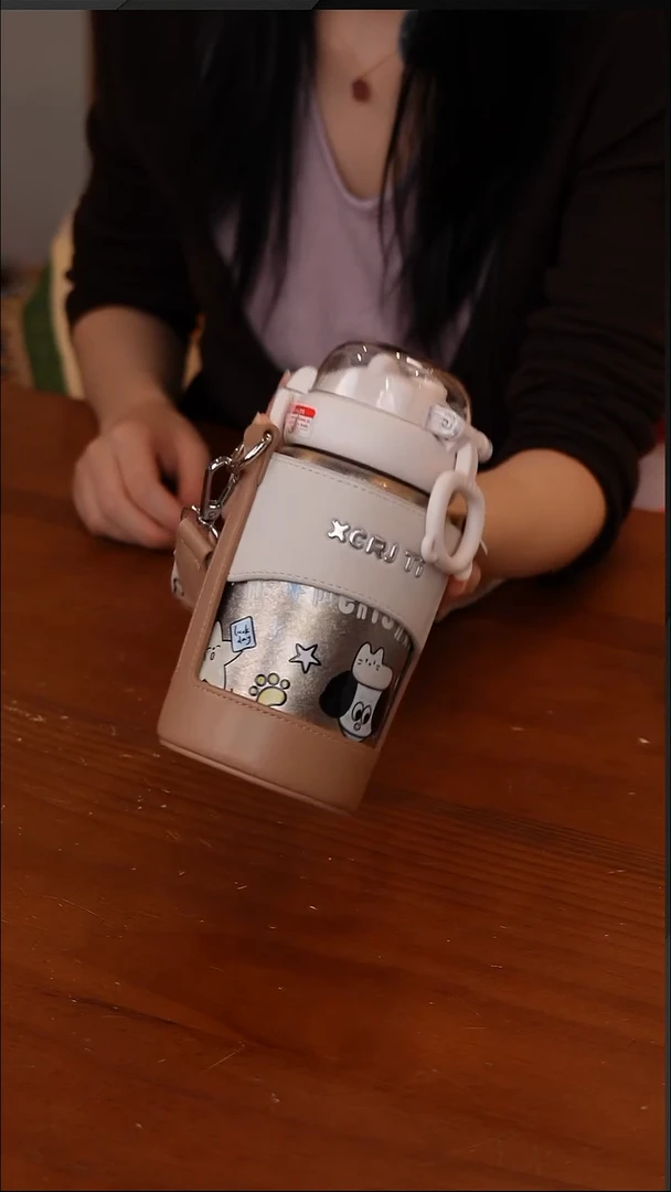 陶56-小茶日记内外纯钛儿童保温杯500ML-咖色