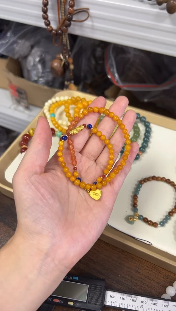 未镶嵌蜜蜡手链高品蜜蜡南红宝宝佛双圈[0318]