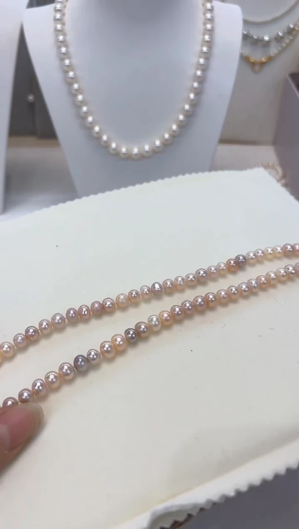 【闪购商品】淡水珍珠项链银S925镶嵌6.5-7.5mm