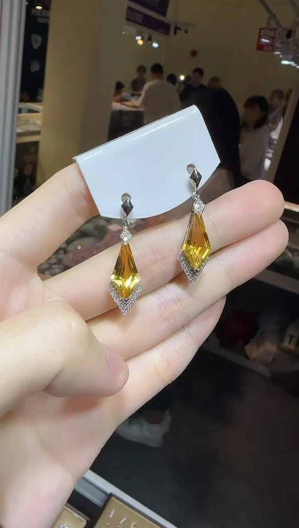 黄晶耳饰银S925镶嵌耳坠