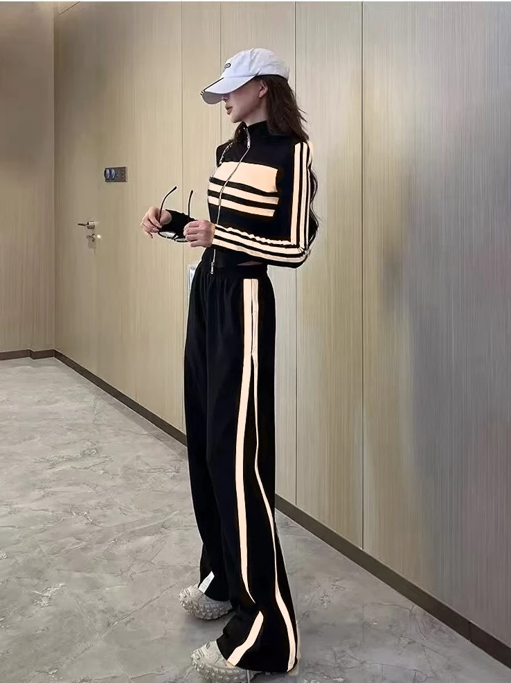 秋季阔腿裤穿搭减龄风时尚女生百搭显瘦高档女装休闲运动套装
