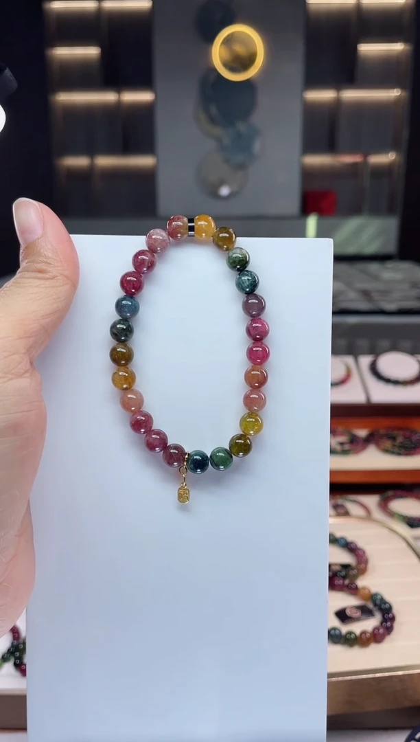 未镶嵌老矿碧玺彩虹单圈手串7mm+碧玺（多样性发一条）Q
