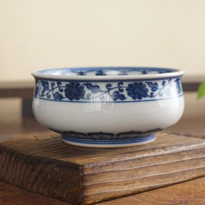 望月御品串珠纹青花宝相纹纯手工手绘矮炉式杯景德镇柴窑主人杯