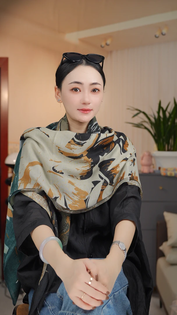 K（绿扣）【青柠时光】1-919 优质棉质135*135左右轻奢百搭方巾