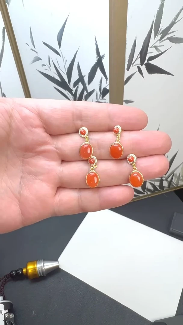 南红玛瑙银S925镶嵌耳饰JJD0524020多样性发一