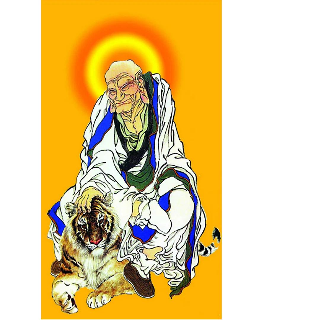 伏虎罗汉庭院客厅玄关中堂过道装饰画防水防油卷轴画免打孔挂画