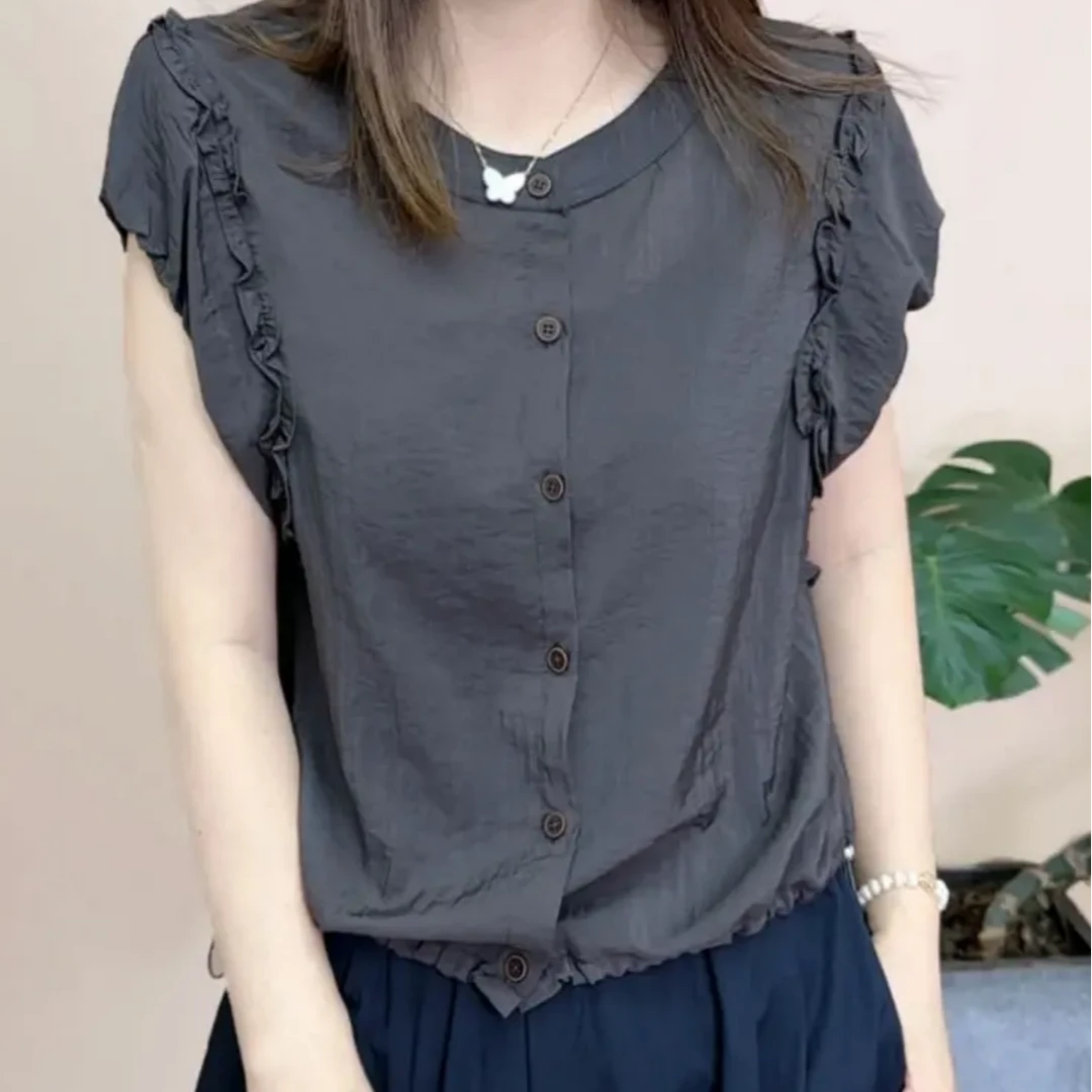 2025百搭洋气时尚显瘦5遮肉褶皱复古设计感宽松休闲韩版小众102