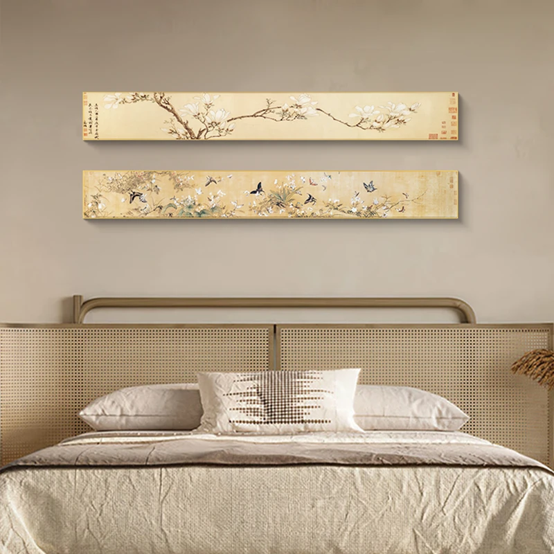 蝶图中古风客厅双联装饰画沙发背景墙挂画细长横幅茶室蝴蝶20150