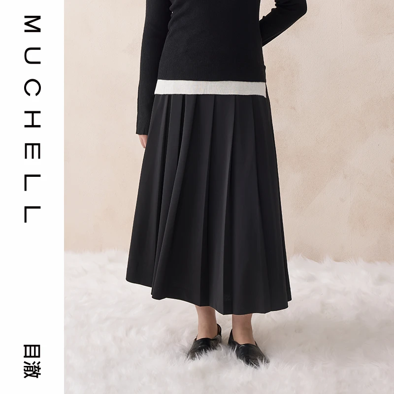 【学院风】目澈MUCHELL2024显瘦经典长款休闲百褶半身裙MDR3BD6514