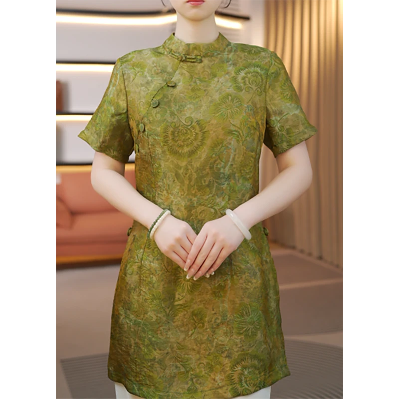 国风时尚复古印花小衫2025夏季新款新中式修身显瘦衬衫上衣