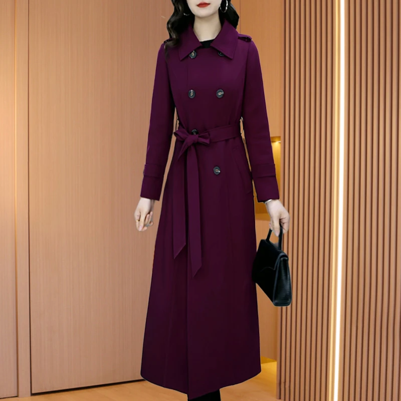 贵夫人品牌风衣紫色气质2025春秋爆款中长过膝高级感洋气收腰外套