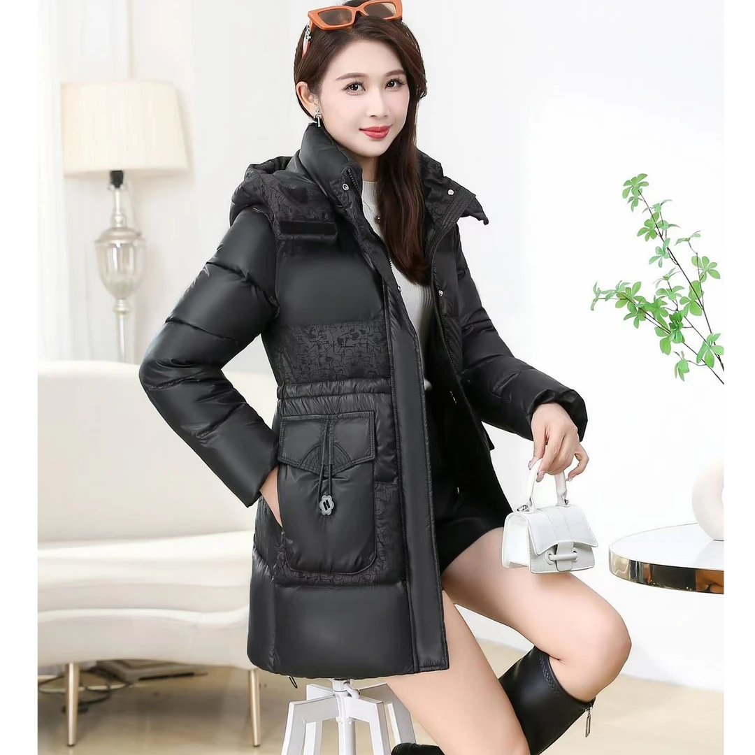 Y2581 秋冬时尚气质中长款外套冬季休闲防风遮肚显瘦百搭加厚棉服