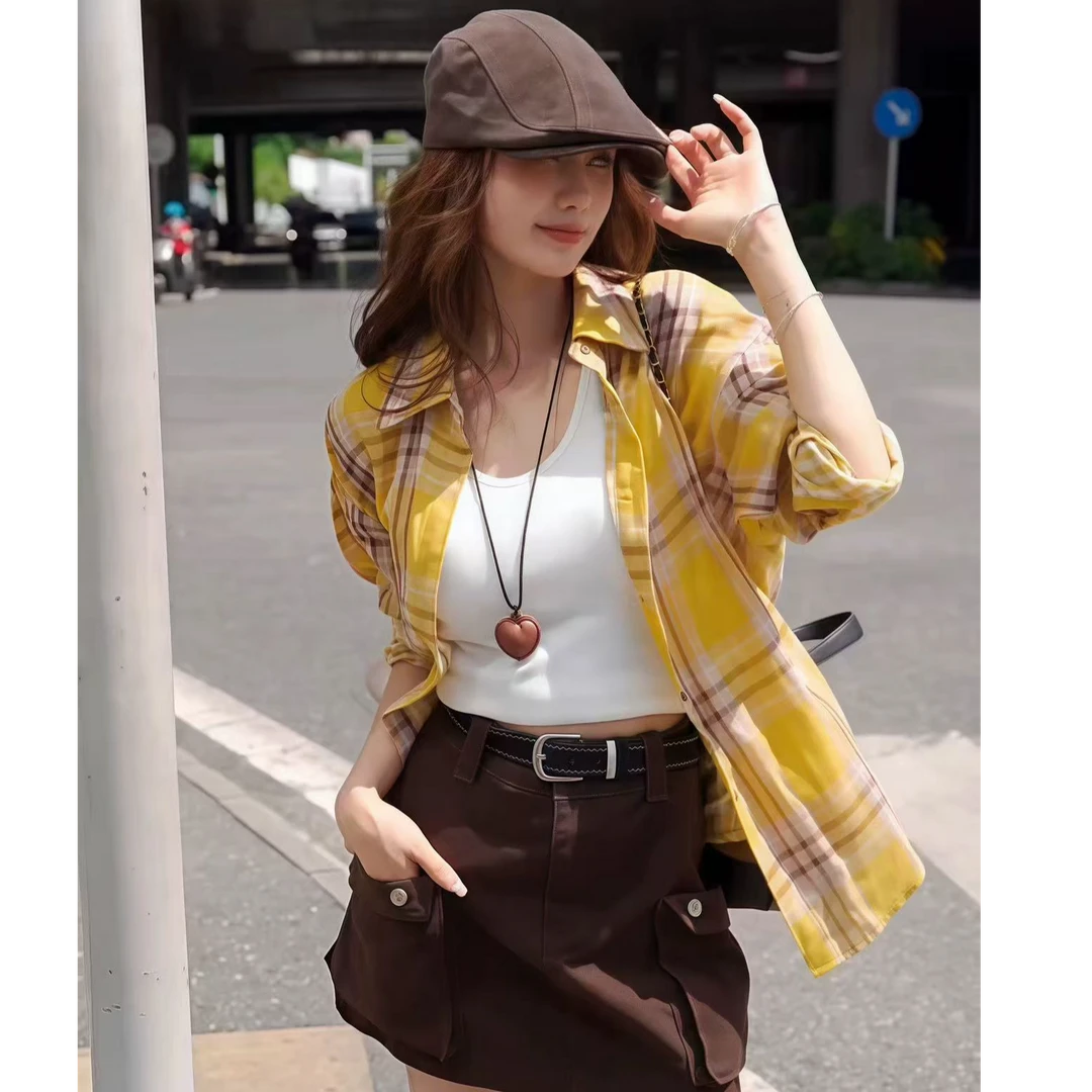 复古格子长袖衬衫女！2025早秋慵懒宽松显瘦防晒休闲衬衣薄外套女