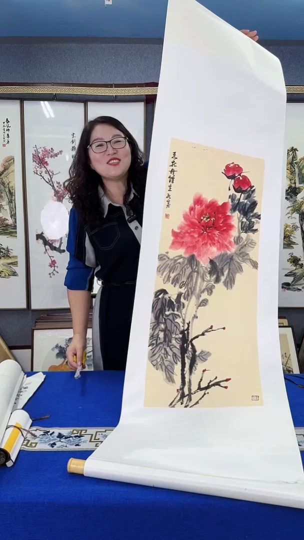 国画精品牡丹 卷轴 48* 160