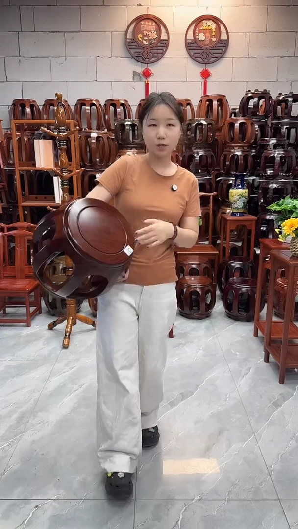 花梨木类家具【微瑕】胡桃色小号鼓凳单个10号