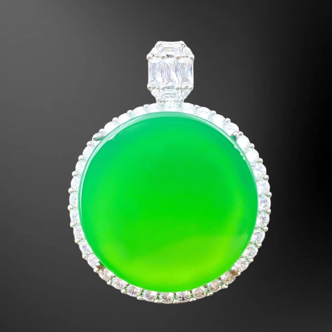 轻奢满钻绿豪华圆牌吊坠Y2164J（赠麻花链）