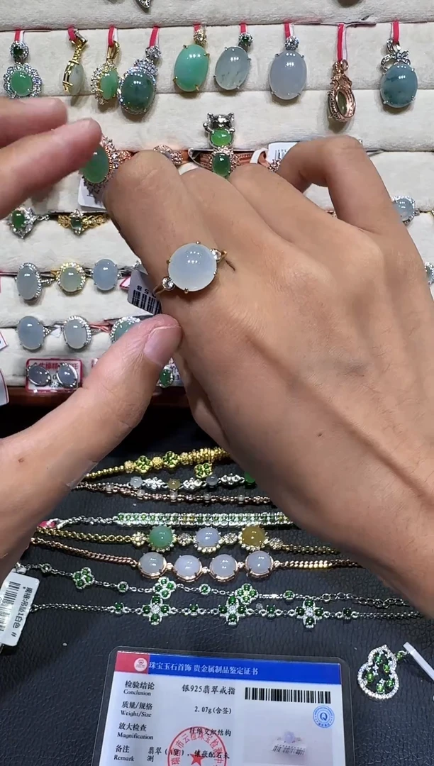 翡翠戒指银S925镶嵌戒指302