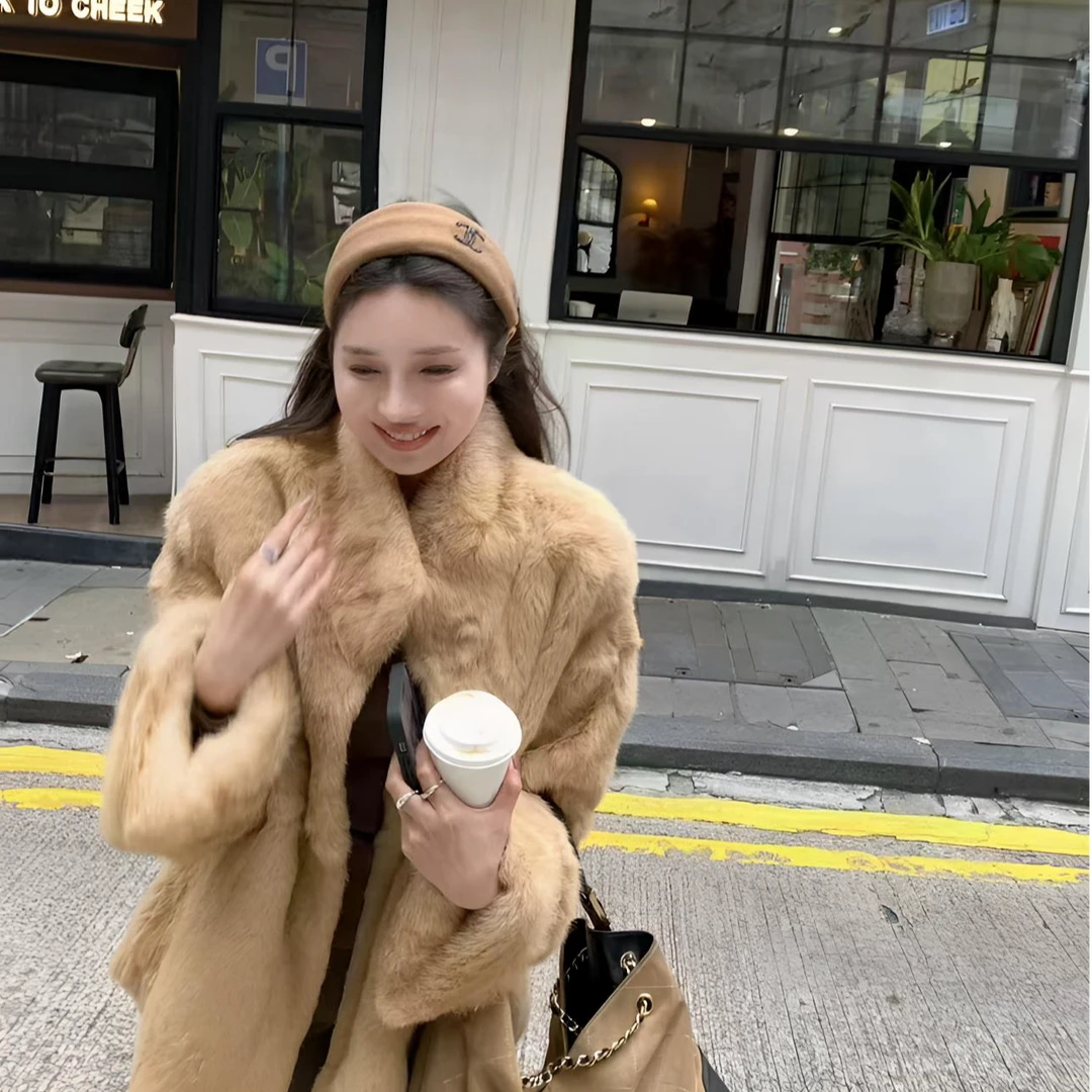 2025外穿新款抖音皮毛爆款一体同款兔毛皮草外套慵懒时尚简约兔毛
