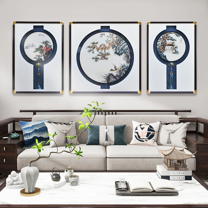 【山居图B】实木边框沙发背景墙客厅办公室三联装饰画挂画墙壁