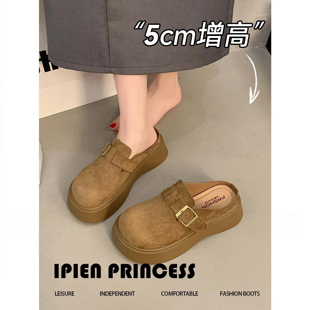 松糕厚底勃肯鞋女2025春季新款网红半拖鞋小个子增高一脚蹬懒人鞋