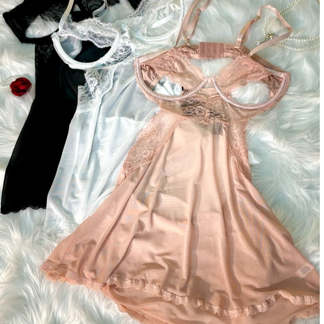 【寻野】性感睡衣女纯欲蕾丝吊带睡裙薄款钢圈小胸聚拢内衣套装174