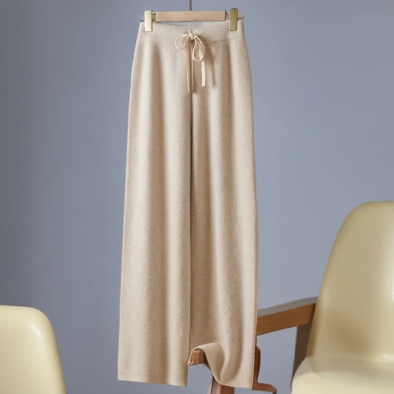 纯羊绒一件过冬净面直筒裤女冬季加长高腰垂感直筒裤显瘦阔腿裤