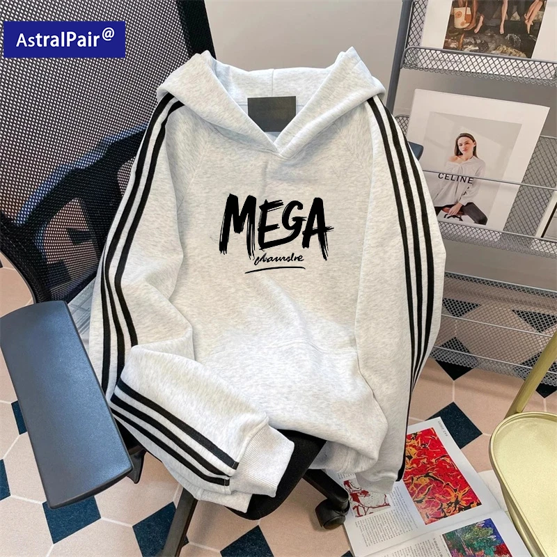 秋冬加绒加厚美式条纹上衣小众chic港风三条杠卫衣男连帽运动外套