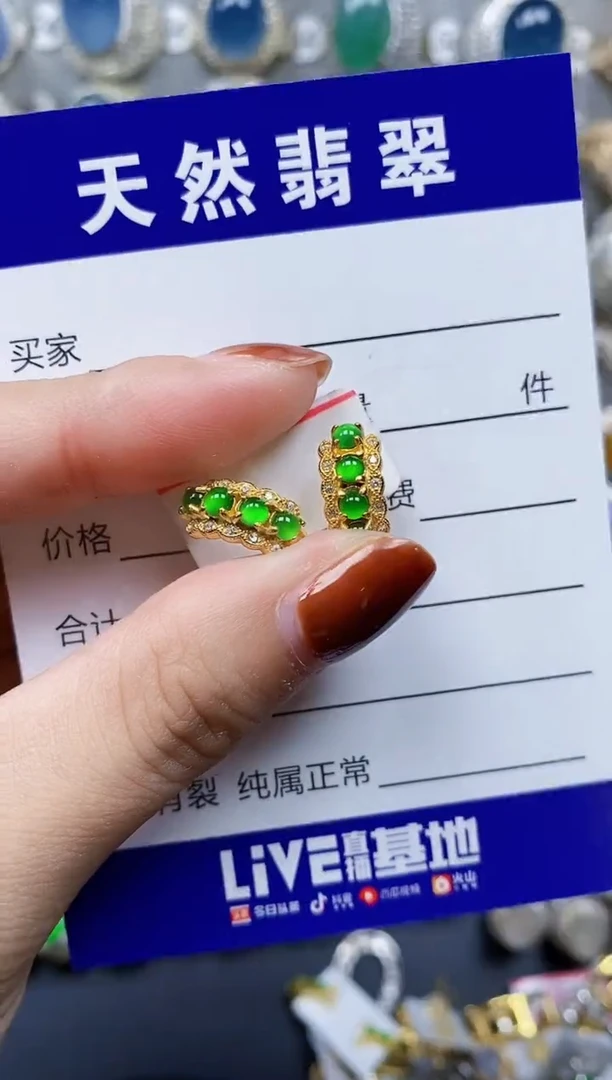 翡翠银S925镶嵌耳饰503