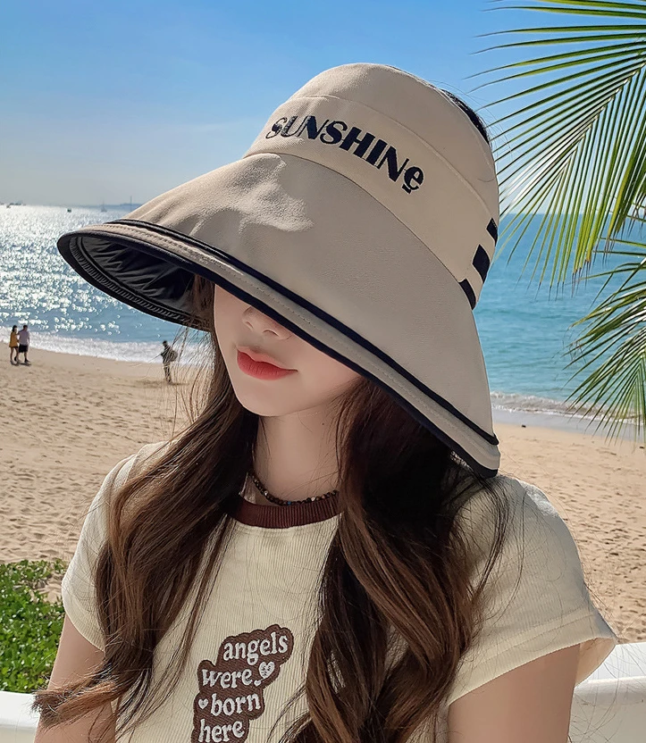 黑胶空顶防晒渔夫帽女款骑车遮阳防晒防紫外线可折叠大帽檐防晒帽
