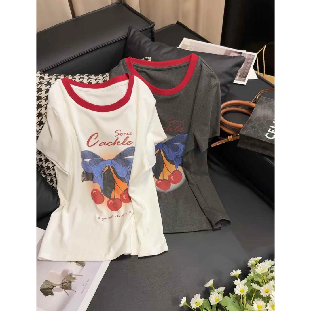 TY7 【小樱桃】韩系显瘦显比例的小樱桃短袖T恤（衣长56）