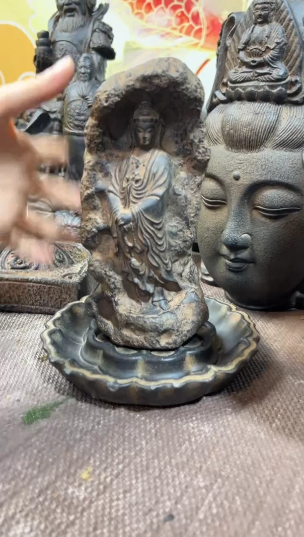 陶土【火山泥】普慈观音+莲蓬壶承