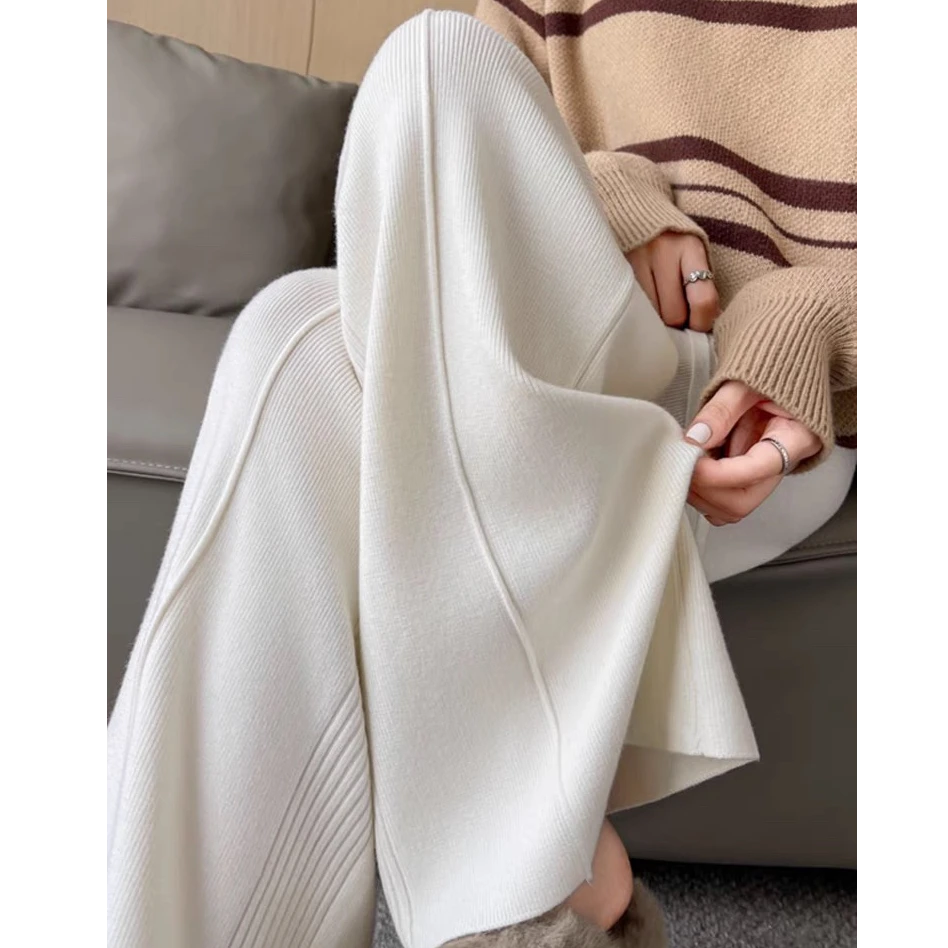 8031软糯针织裤子女秋冬2025新款高腰显瘦垂感直筒休闲拖地阔腿裤