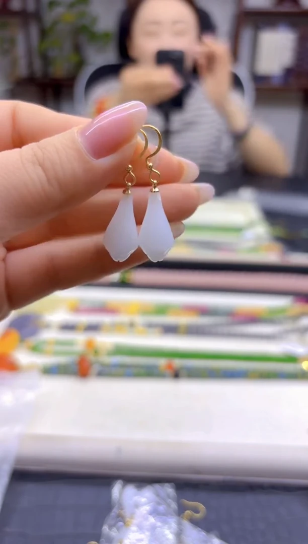 14K金镶嵌和田玉耳饰DIY款E60