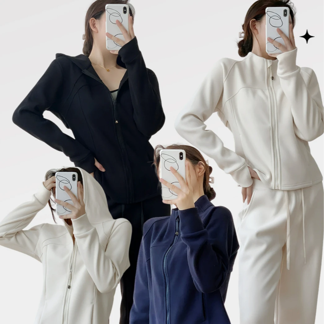 防风套装慵懒风连帽立领套装女秋冬加绒懒人休闲运动外套