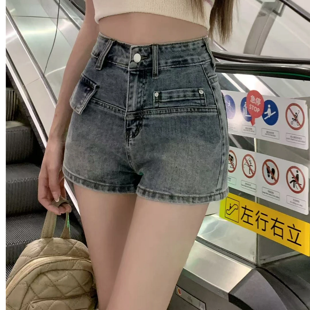 B501~B550复古牛仔女装三分裤辣妹显瘦时尚设计感高腰休闲百搭