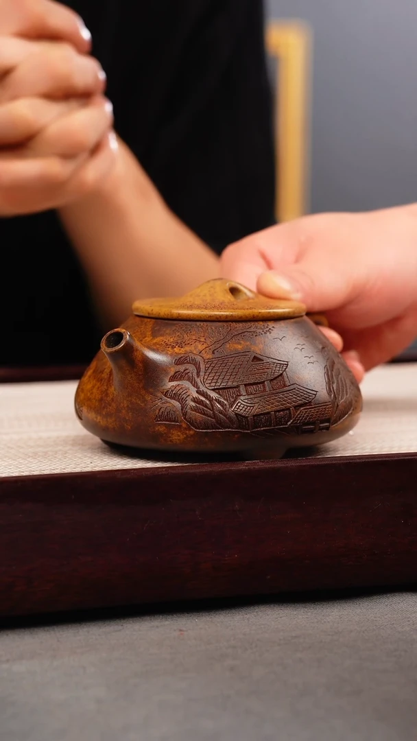 茶壶紫砂龙骨金砂 景舟石瓢 刻绘