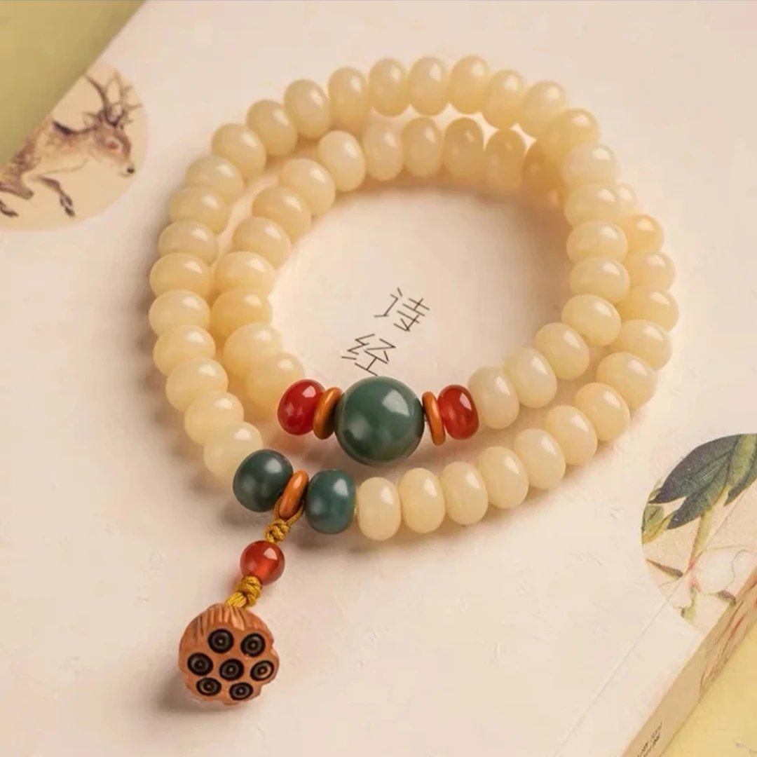 【白玉菩提双圈】原生态菩提卡 6*9精品料文玩双圈手串男女款