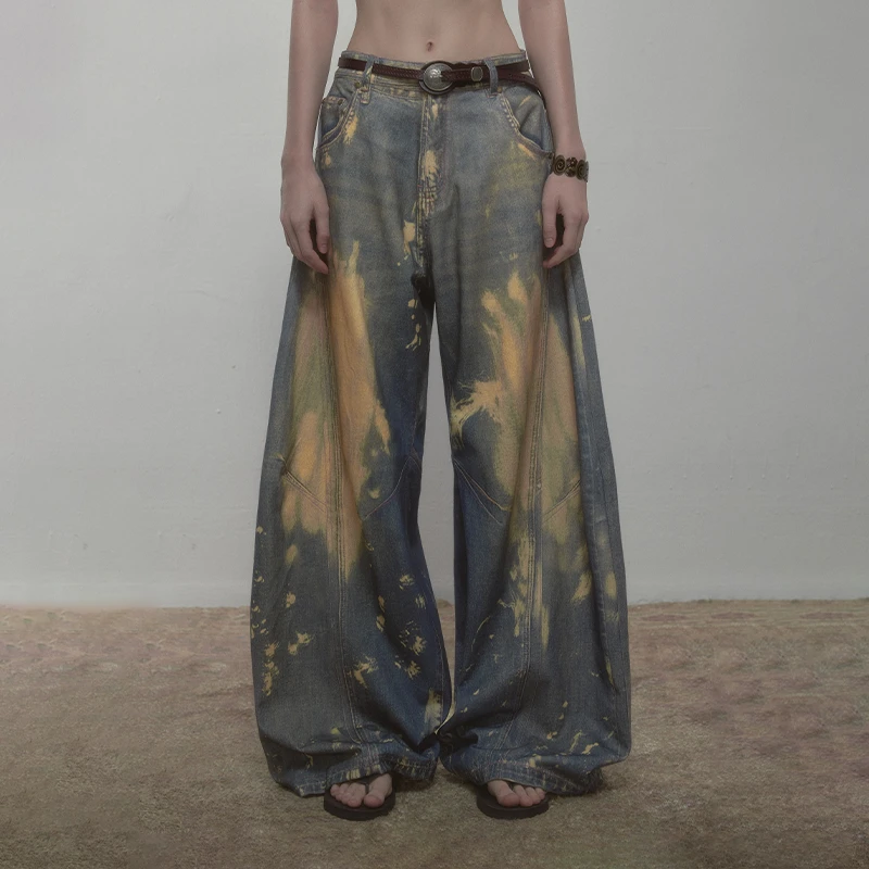 【3.20新品】wooha 吾哈2025夏季新款甜酷慵懒立体印花宽松牛仔裤