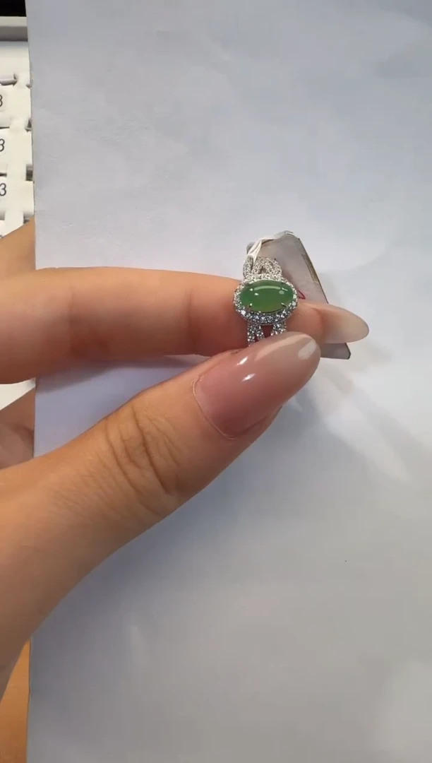 银S925镶嵌戒指翡翠925银镶翡翠戒指镶嵌56