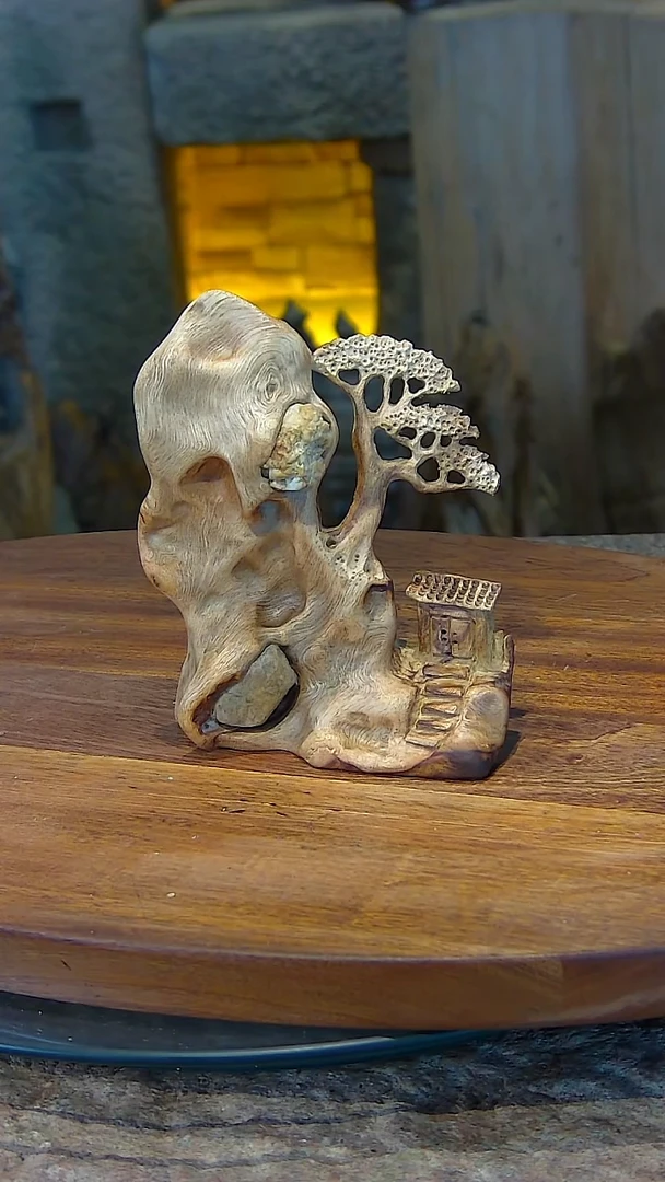 木香樟木抱石乡愁摆件