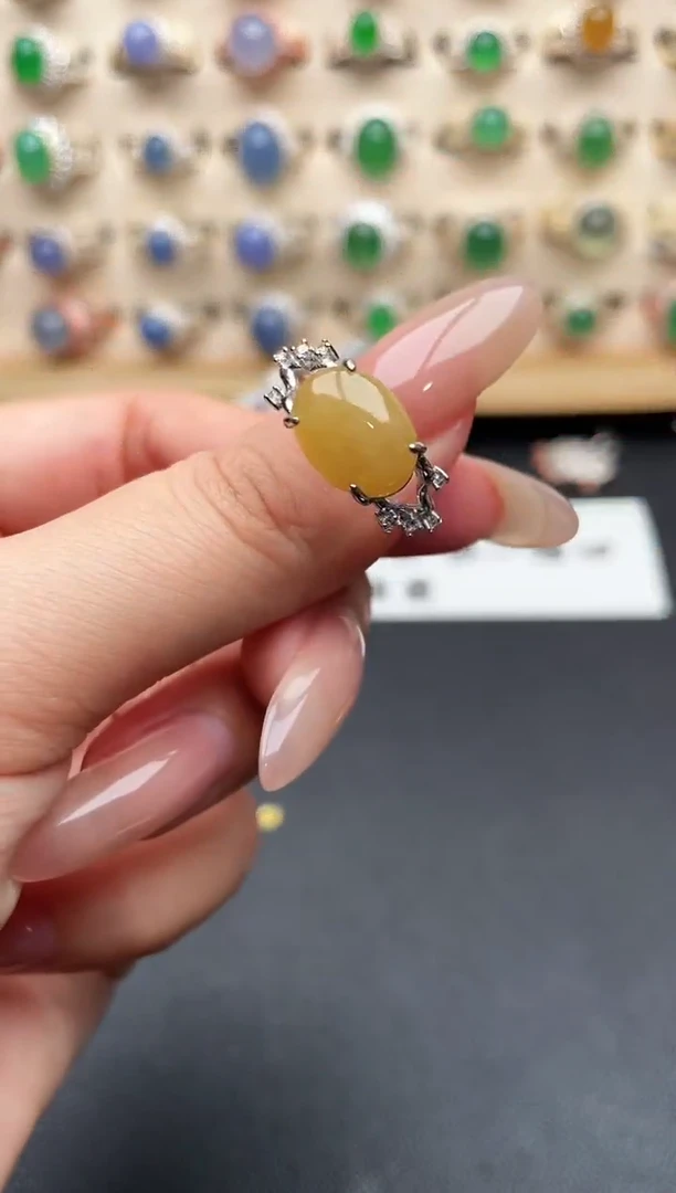 银S925镶嵌戒指翡翠一物一证一礼盒