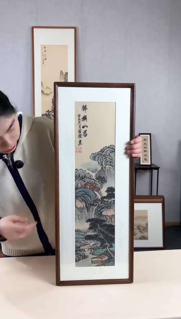 【闪购商品】国画手绘*锦绣山居*28*72cm实木框