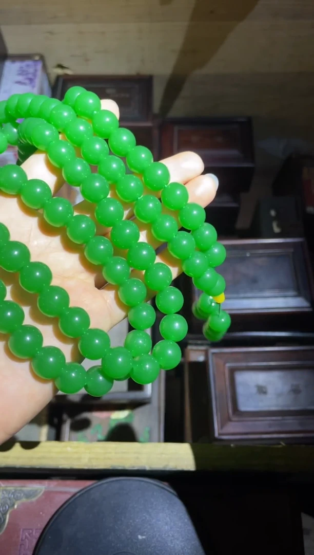 和田玉未镶嵌颈饰苹果绿108颗项链卡1.2mm