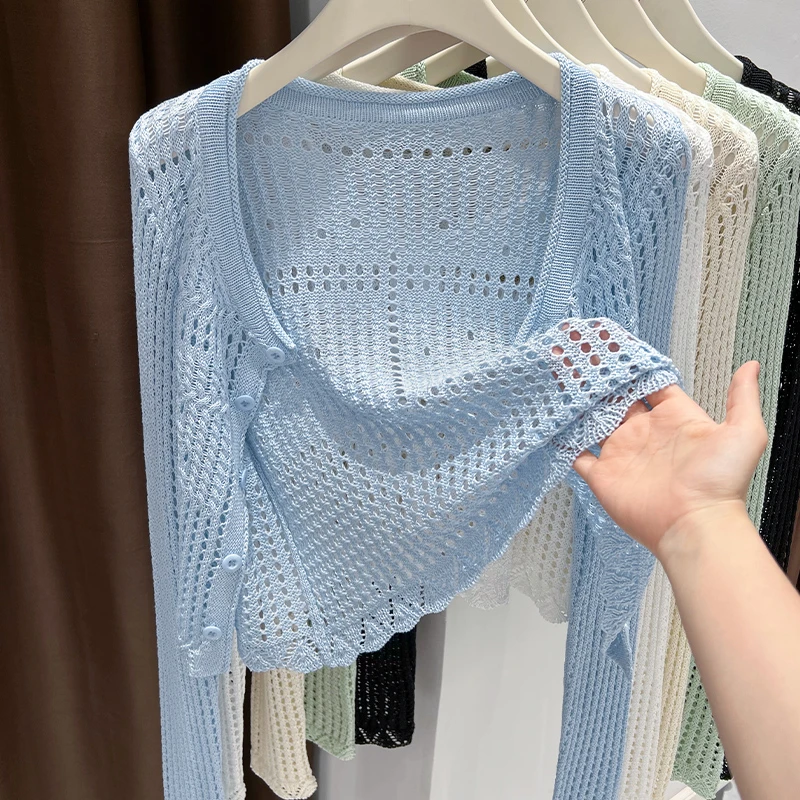 配吊带裙外搭短款披肩长袖上衣女新款爆款小坎肩针织防晒开衫外套