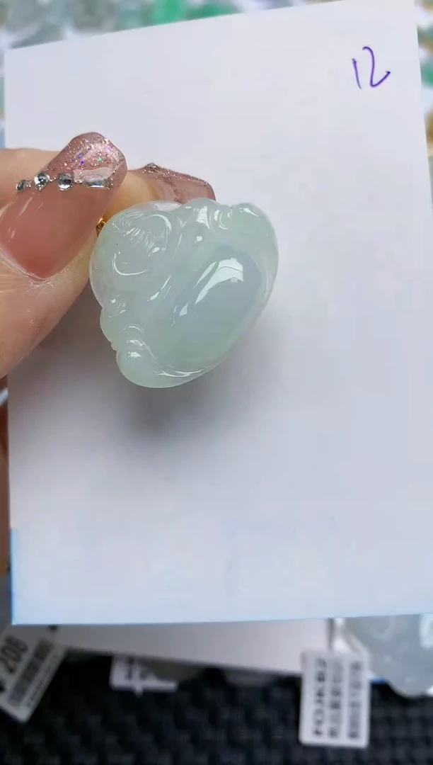 【闪购商品】翡翠挂件18K金镶嵌天然A货翡翠 12