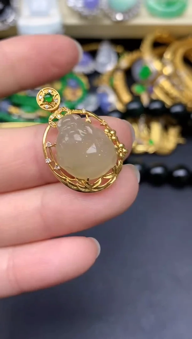 颈饰18K金镶嵌翡翠268-雪姐翡翠天天见