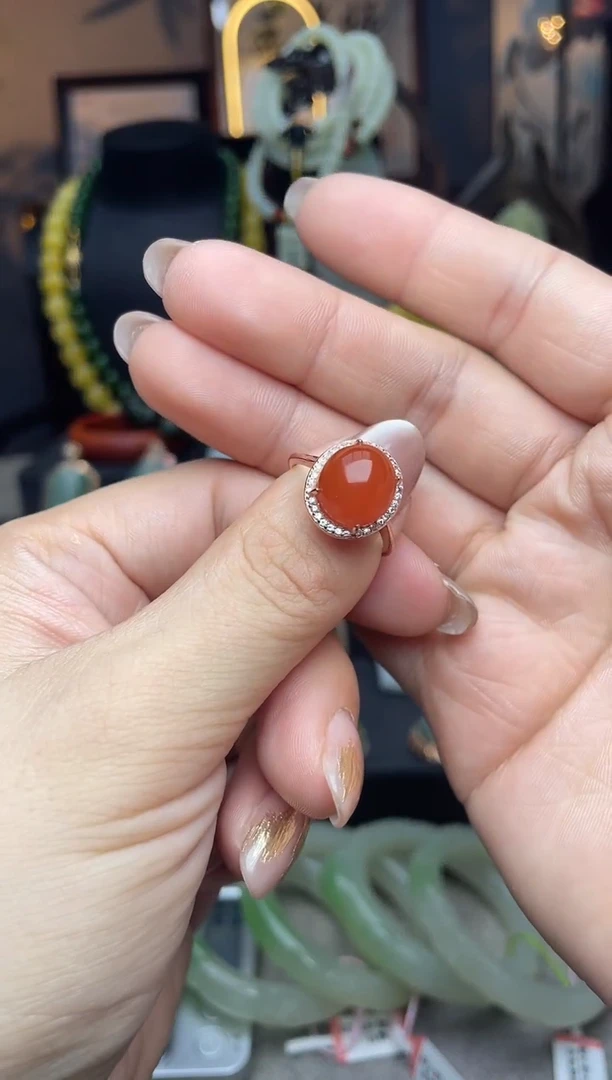 【闪购商品】南红玛瑙戒指银S925镶嵌戒指n006