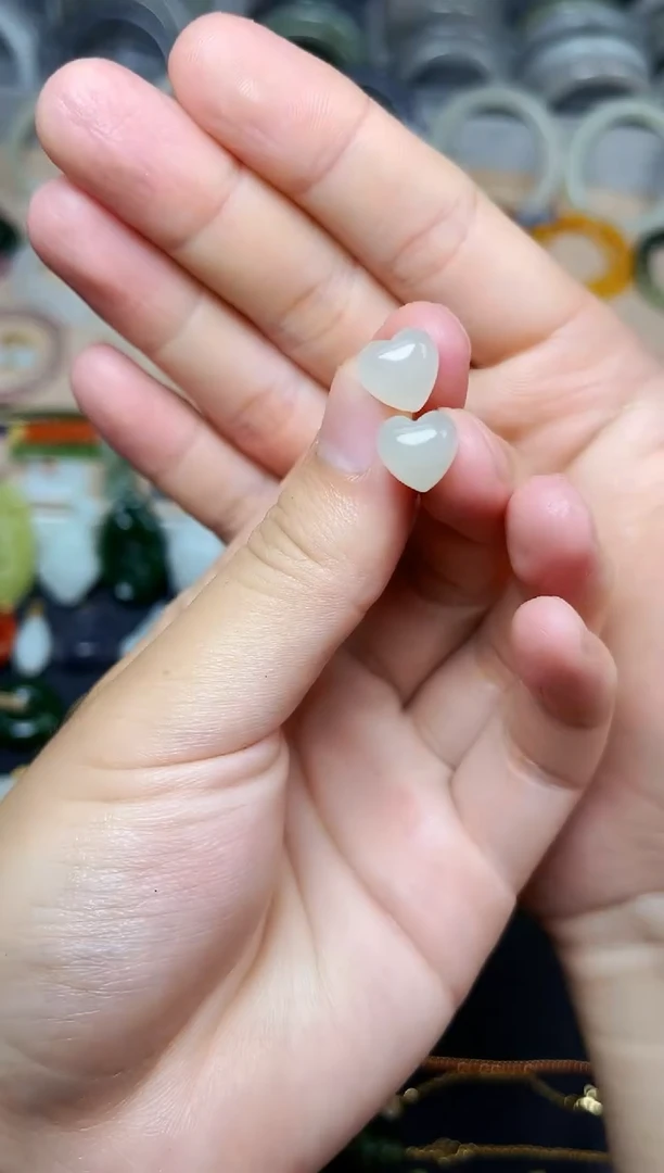 和田玉银S925镶嵌耳饰爱心耳钉06