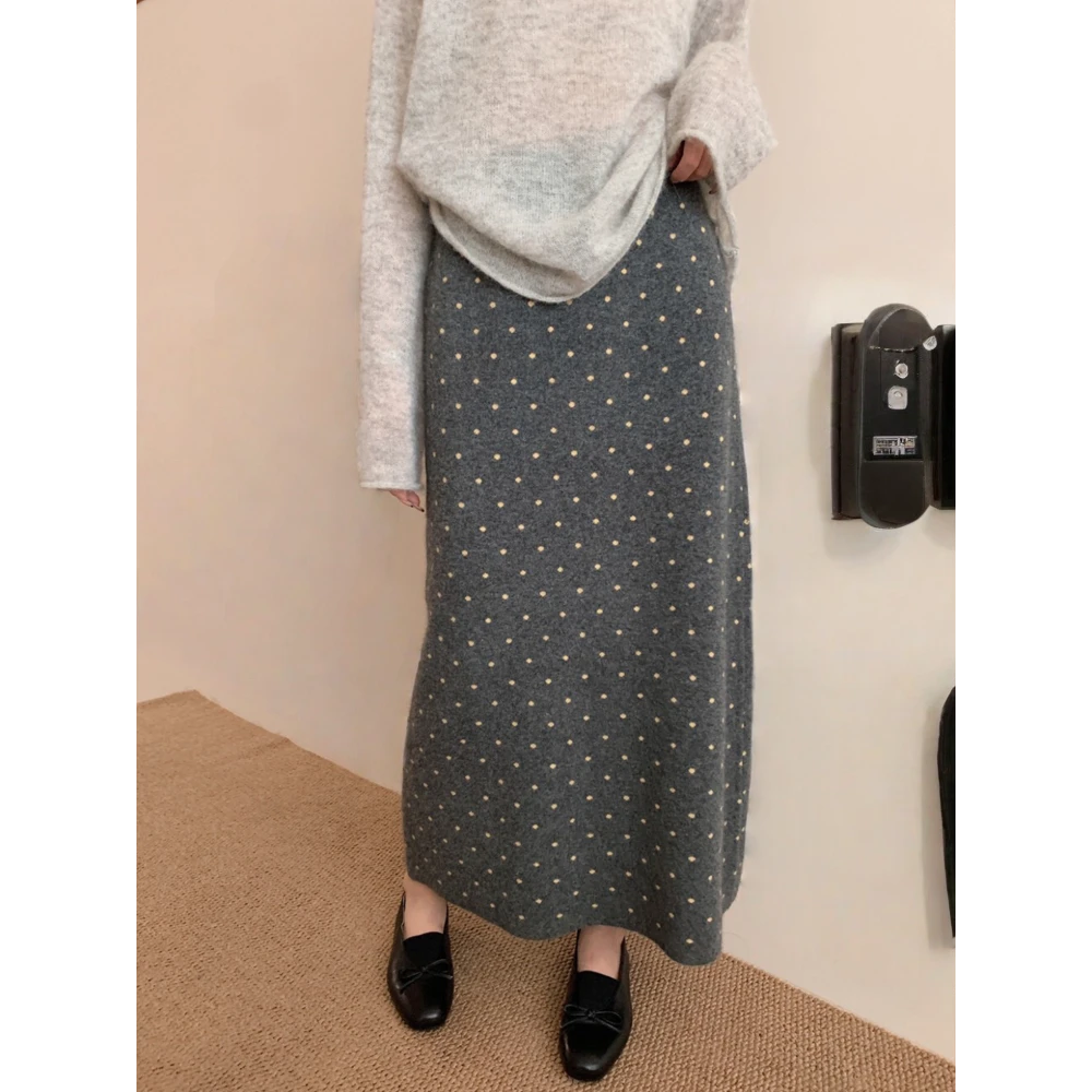 巨喜欢！小个子波点针织裙高腰显瘦中长款秋冬季百搭半身裙女裙子