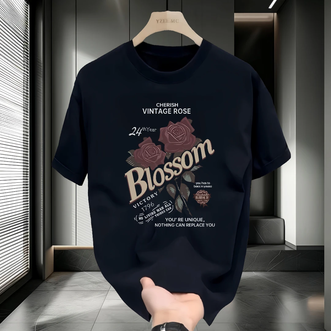 特大码300斤潮流印花男夏季圆领宽松百搭重磅纯棉潮牌美式T恤短袖